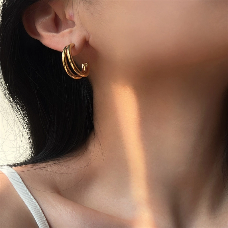 Gold Double Hoops