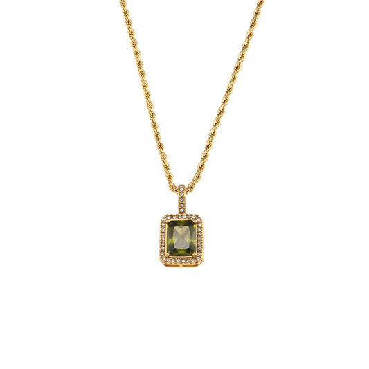 Olive Green Zirconia Pendant Necklace