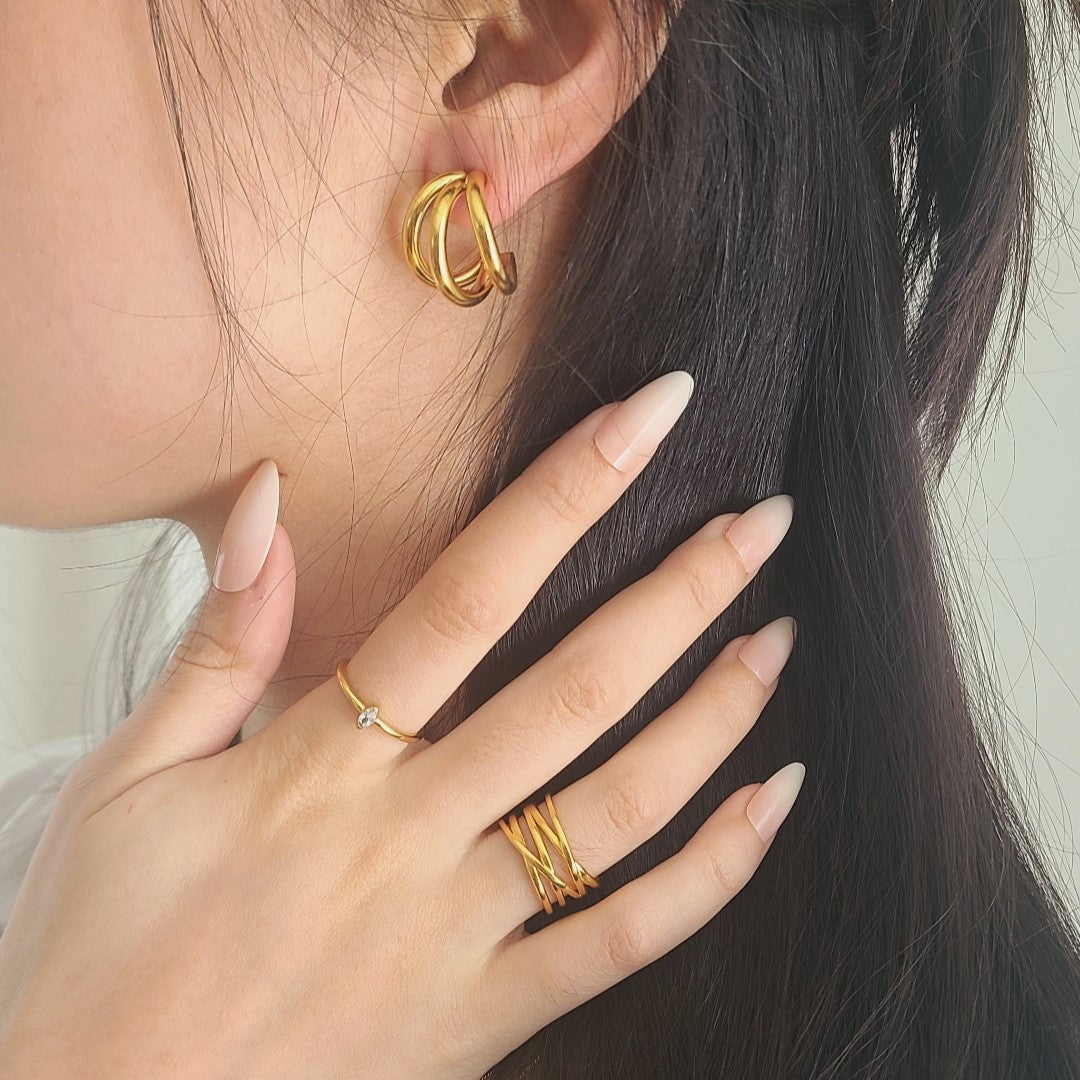 Gold Triple Hoops