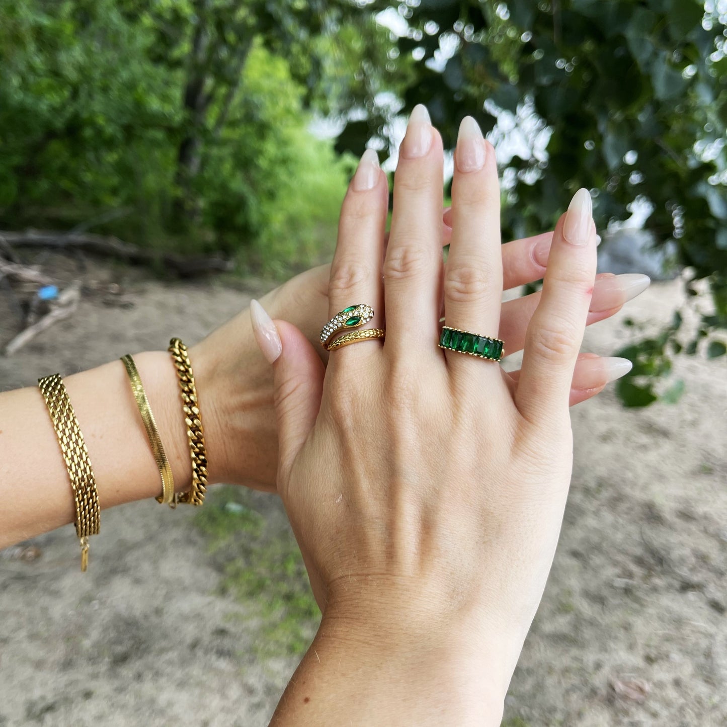 Green Eyed Snake Ring