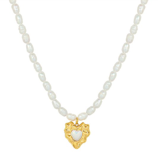 Golden Heart Pearl Necklace