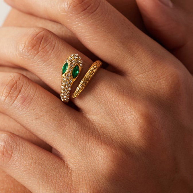 Green Eyed Snake Ring