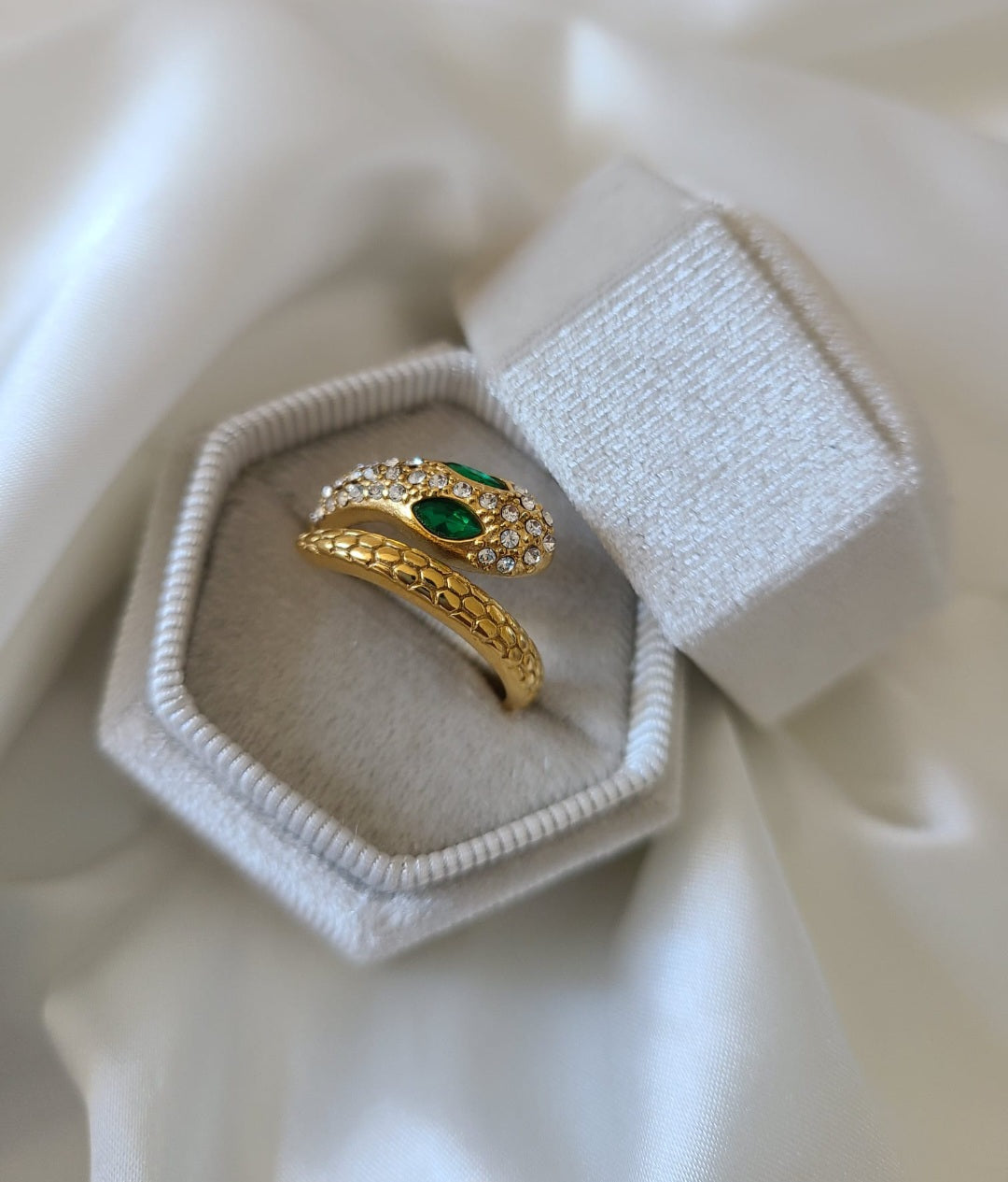 Green Eyed Snake Ring