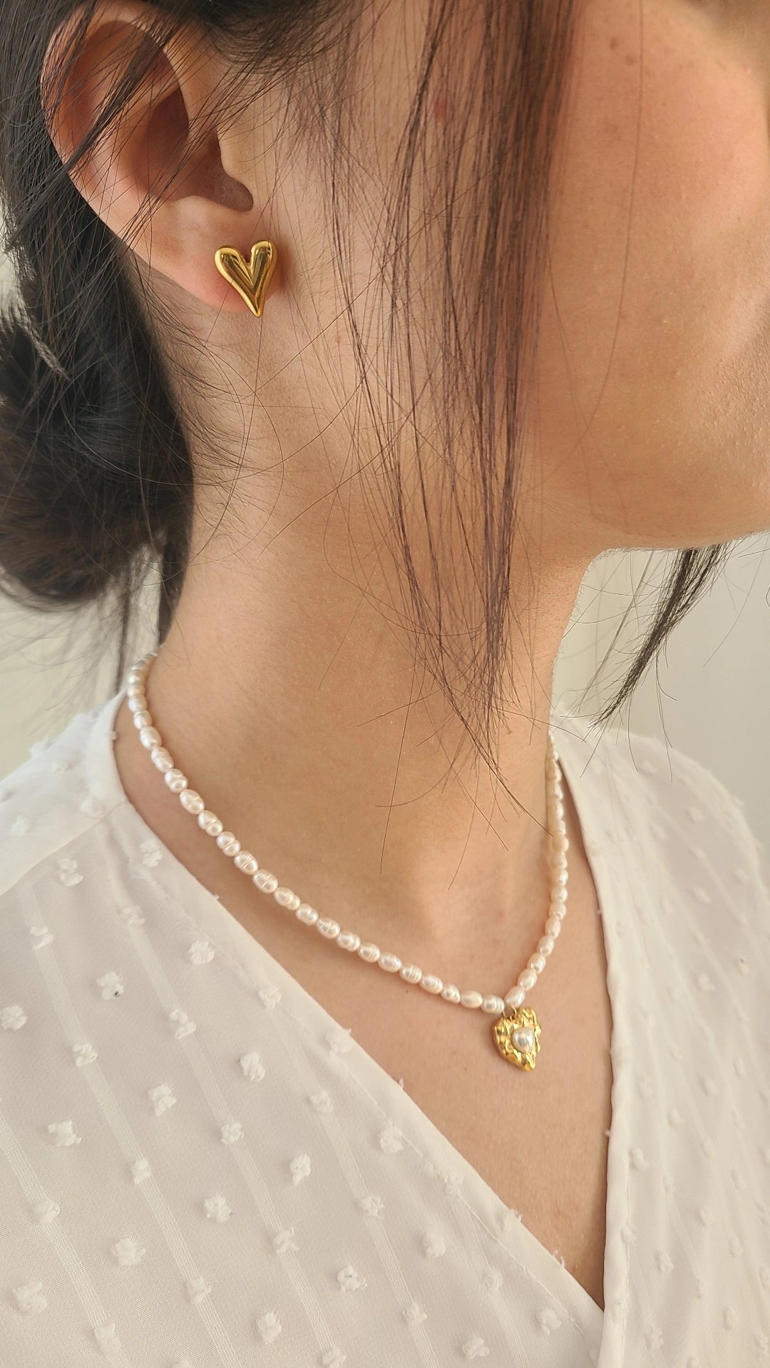 Golden Heart Pearl Necklace