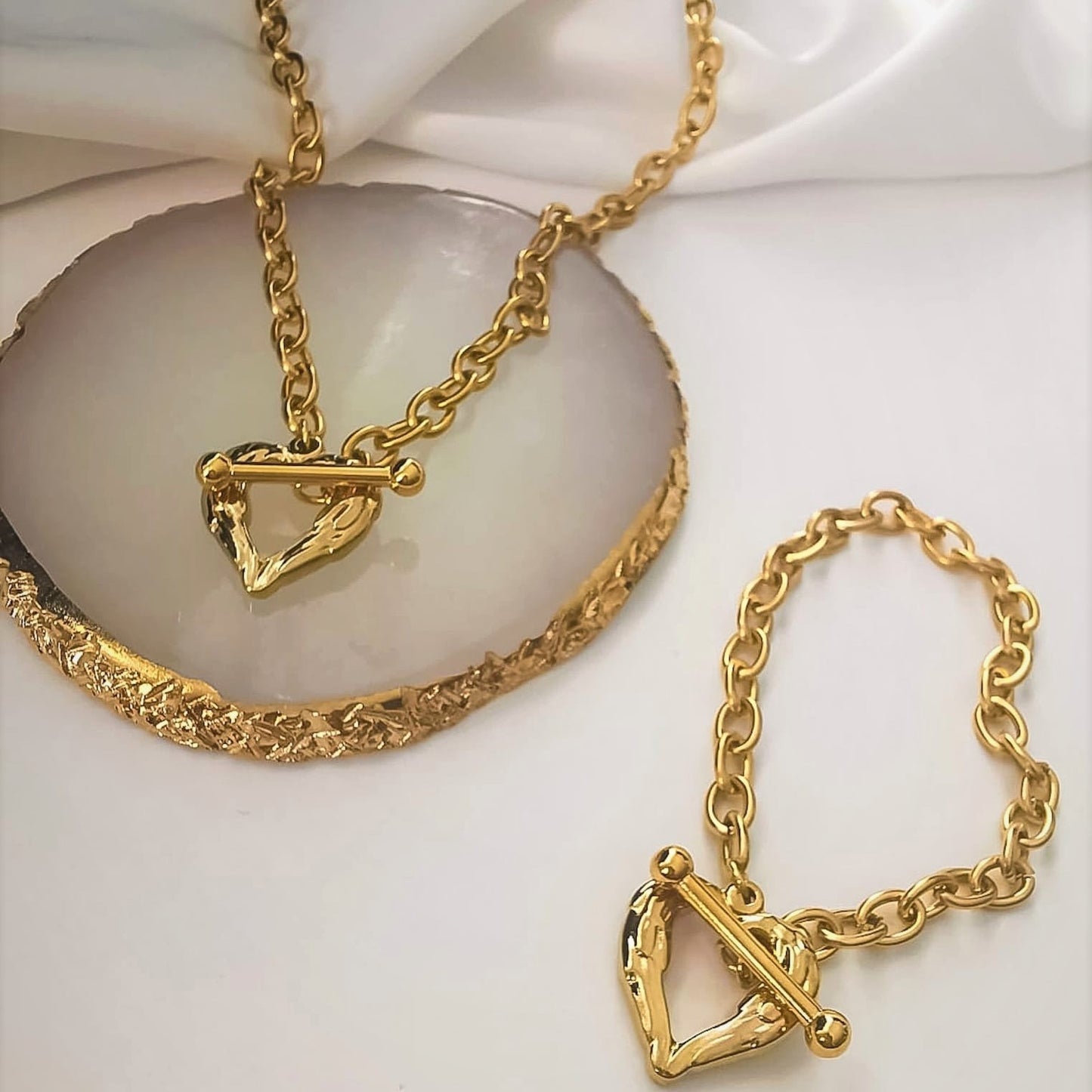 Gold plated necklace and bracelet